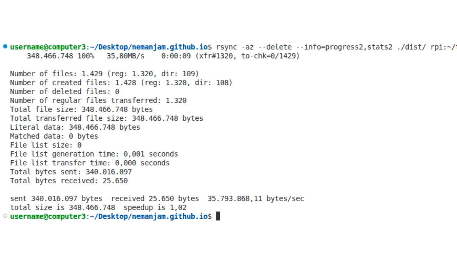 Rsync log screenshot