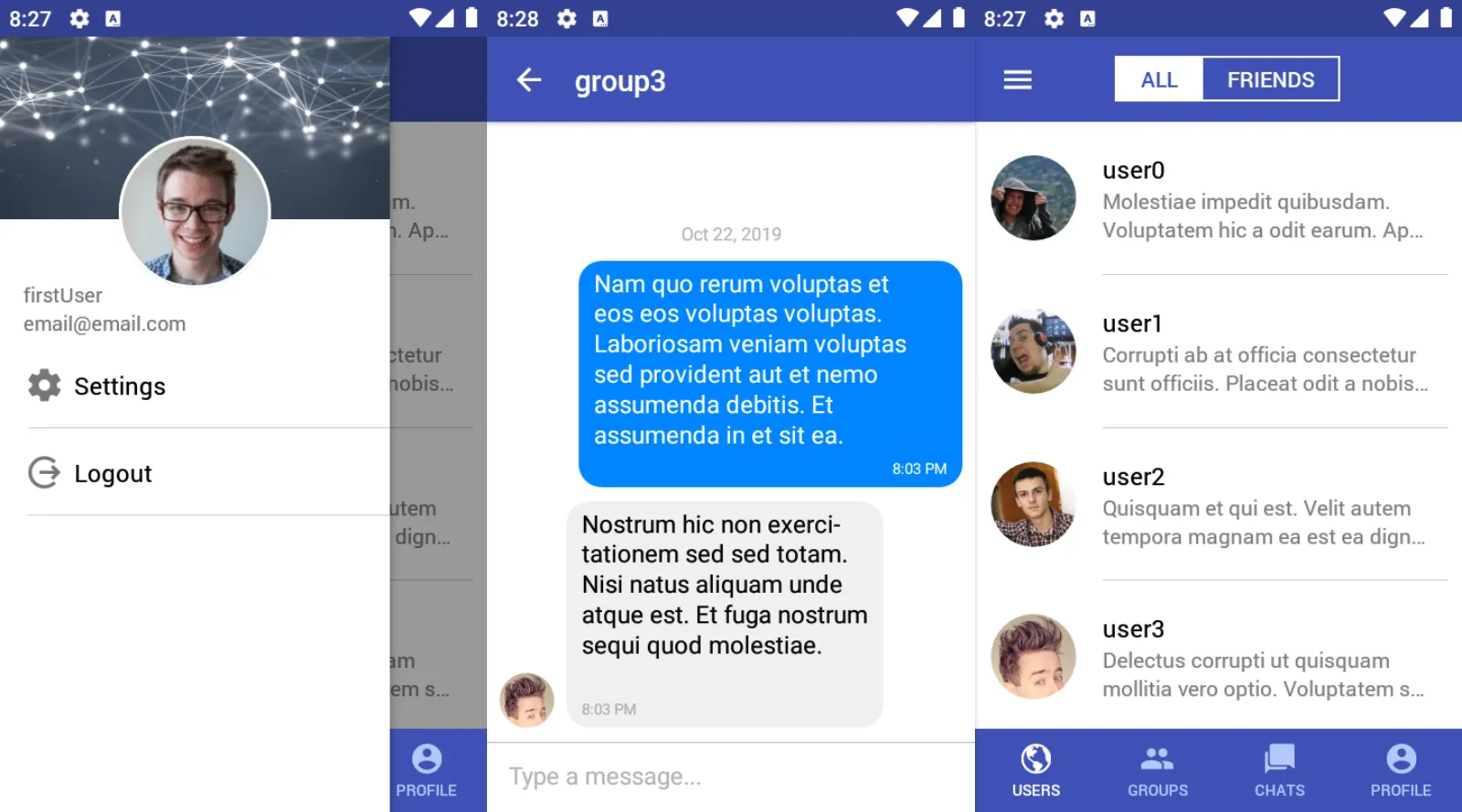 React Native chat screens